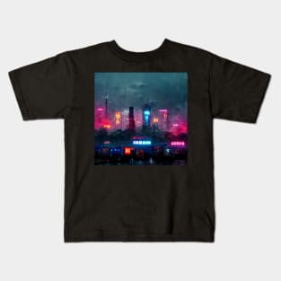 Night Life - Cyberpunk Cityscape Skyline Kids T-Shirt